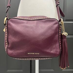 Michael Kors Plum Leather Crossbody with Gold Hardware and Tassel